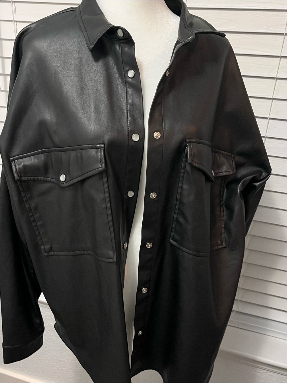 Source Unknown Black Faux Leather Overshirt Jacket